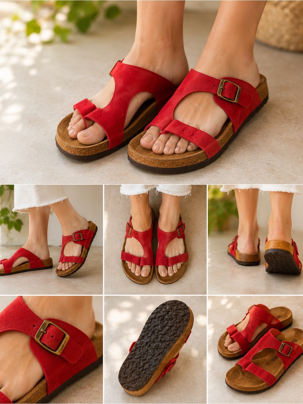 Biostep red leather slip sandals sz 8